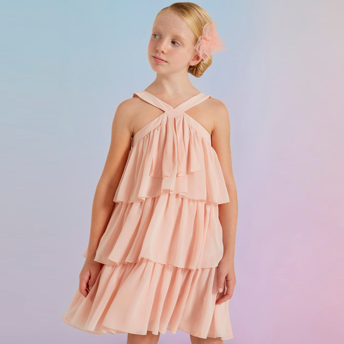 Cake Ruffled Chiffon Dress