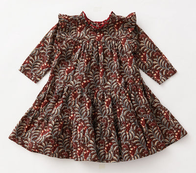 Bitter Chocolate Vine Floral Kalani Dress