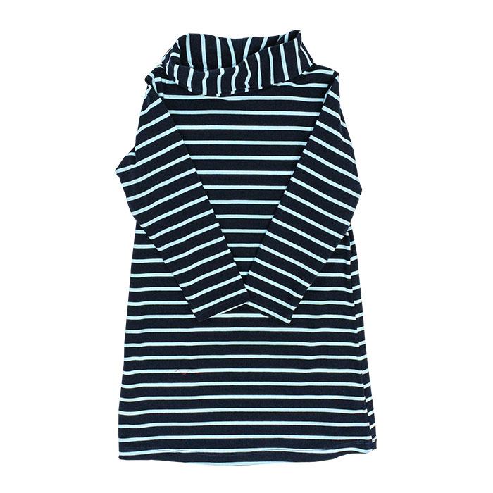 Caroline Cowl Neck Dress - Navy with Turquoise Stripe