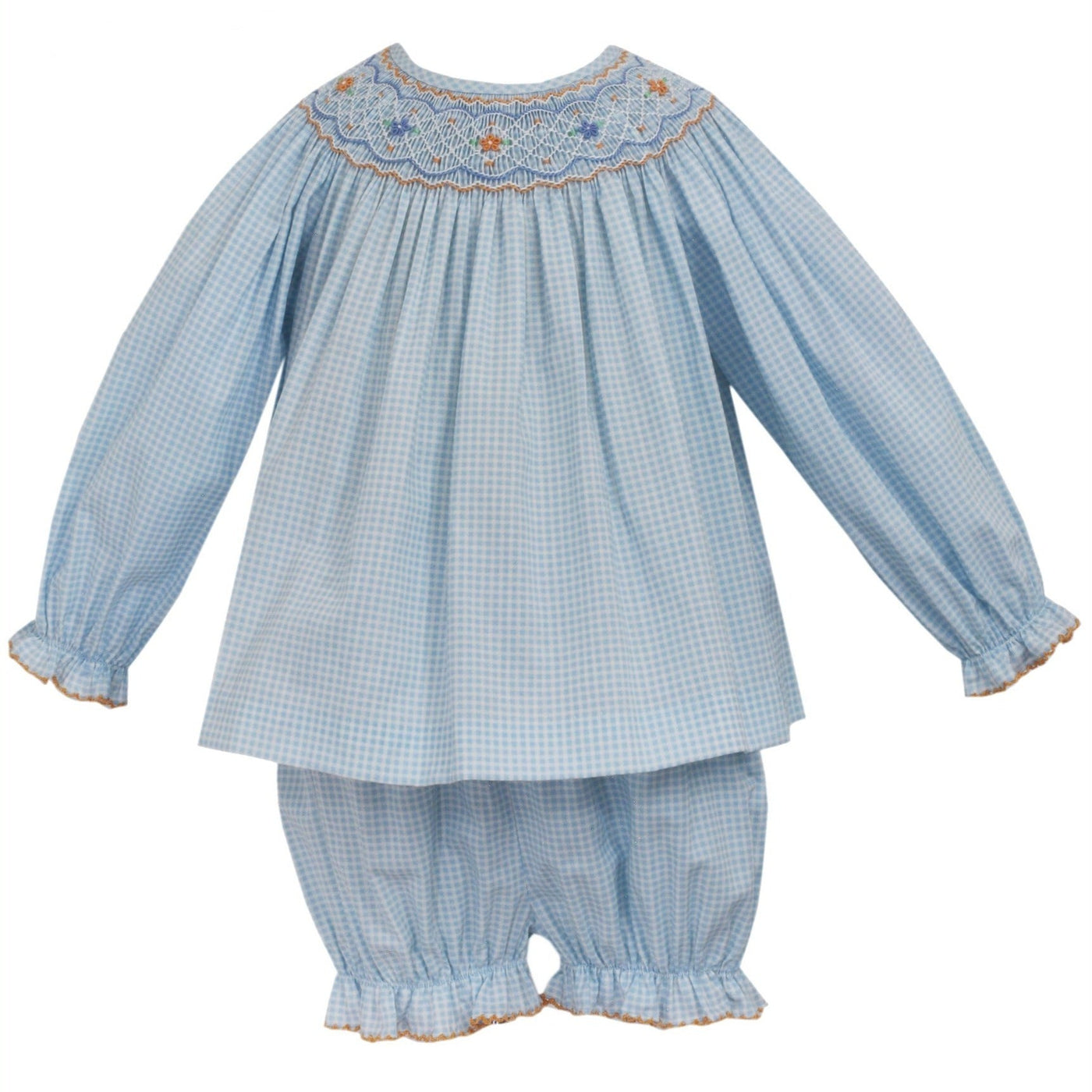 Light Blue Mini Check Bishop Blouse & Bloomer Set