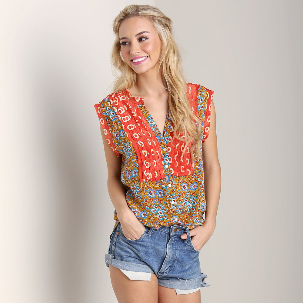Jillian Blouse ~ Coral Mustard
