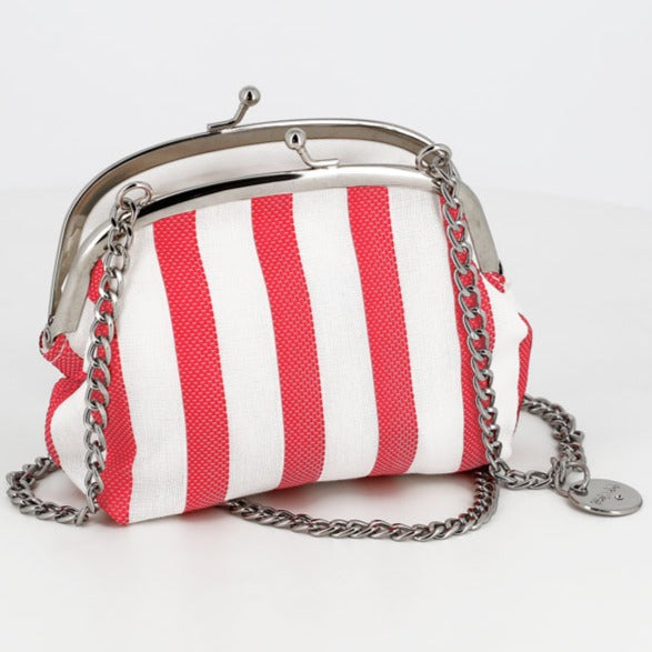 Red &amp; White Stripe Clutch Bag