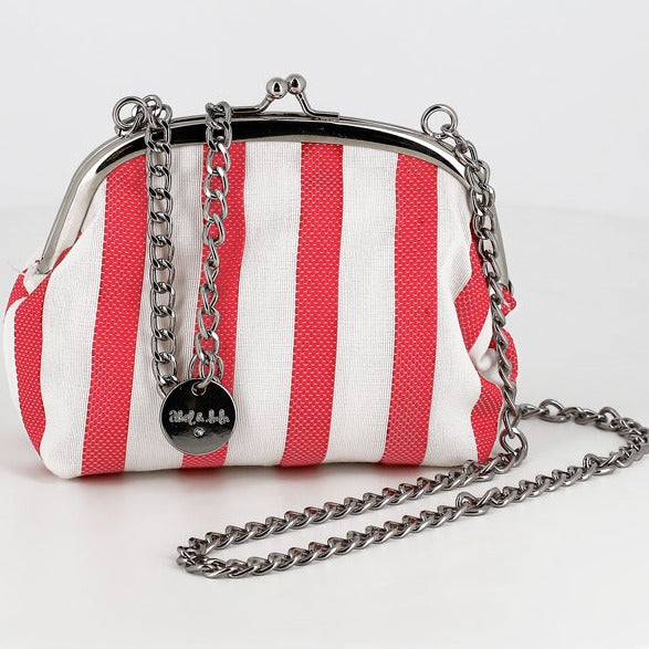 Red &amp; White Stripe Clutch Bag