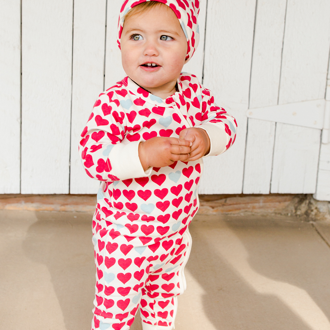 Antique White Hearts Organic Romper