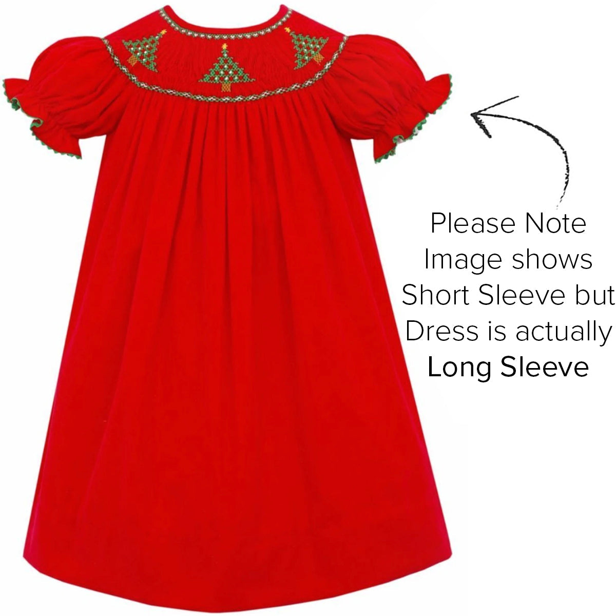 Red Corduroy Christmas Trees Bishop Dress