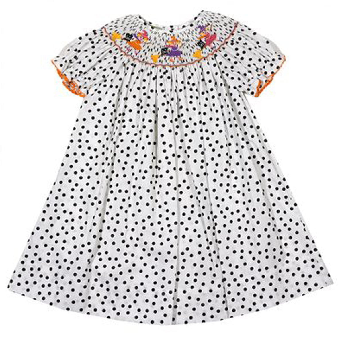 White & Black Polka Dot Witches Bishop Dress