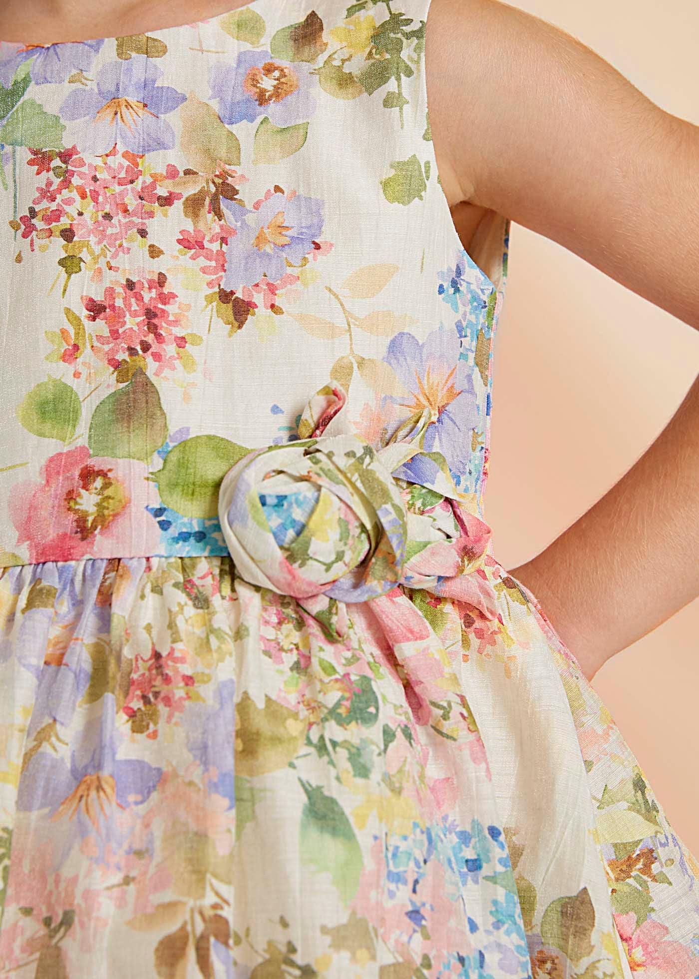 Girls Floral Printed Linen Dress