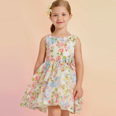 Girls Floral Printed Linen Dress