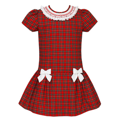 Red Plaid Shift Dress with Bows