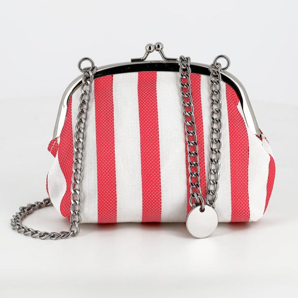 Red &amp; White Stripe Clutch Bag