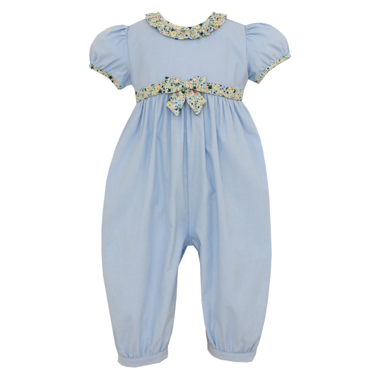 Light Blue Floral Corduroy Long Romper