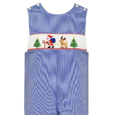 Royal Blue Santa with Reindeer & Trees John John