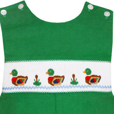 Smocked Mallard Ducks Green Corduroy John John